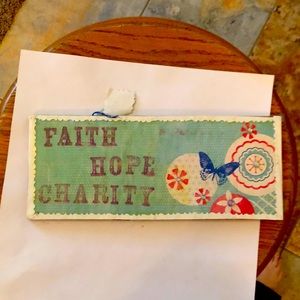 Handmade By Me, Tile Art, 12 Ins By 4 Inches “Faith, Hope, Charity”  Butterfly